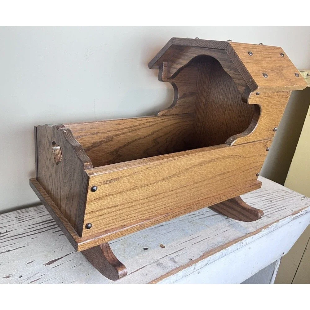 Vintage Handmade Wooden Doll Cradle Rocking Bed Folk Art Primitive Toy Country